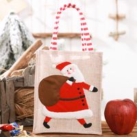 New Christmas Decoration Supplies Burlap Three-dimensional Embroidery Tote Bag Children Gift Bag Candy Bag Storage Bag sku image 1