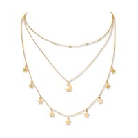 New Fashion Star Moon Tassel Pendant Multi-layer Copper Necklace main image 3