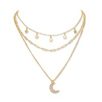 New Fashion Star Inlaid Zircon Moon Pendant Multi-layer Copper Necklace main image 1