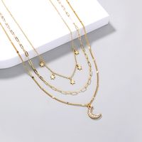 New Fashion Star Inlaid Zircon Moon Pendant Multi-layer Copper Necklace main image 5