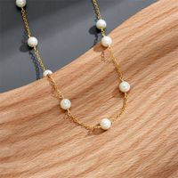 Fashion Pearl Necklace Retro Copper Plated 14k Gold Copper Clavicle Chain sku image 1