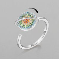 New Rotating Colored Diamond Planet Geometric Open Copper Ring main image 1