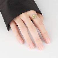 New Rotating Colored Diamond Planet Geometric Open Copper Ring main image 4