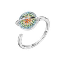 New Rotating Colored Diamond Planet Geometric Open Copper Ring main image 6