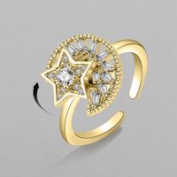 Fashion Golden Star Moon Zircon Rotating Copper Open Ring main image 1