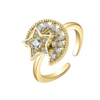 Fashion Golden Star Moon Zircon Rotating Copper Open Ring main image 6