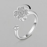 Fashion Rotating Four-leaf Clover Copper Zircon Adjustable Opening Ring main image 2