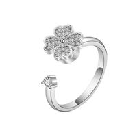 Fashion Rotating Four-leaf Clover Copper Zircon Adjustable Opening Ring main image 6
