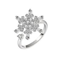 Simple Snowflake Ring Female Korean Rotating Copper Zircon Adjustable Ring main image 6