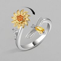 Fashion Adjustable Sun Flower Copper Diamond Rotating Simple Anti-stress Ring main image 2