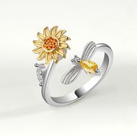 Fashion Adjustable Sun Flower Copper Diamond Rotating Simple Anti-stress Ring main image 4