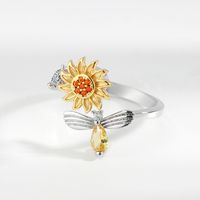 Mode Réglable Soleil Fleur Cuivre Diamant Tournant Simple Anneau Anti-stress main image 5