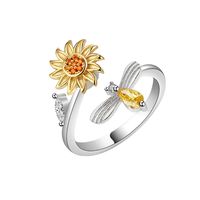 Fashion Adjustable Sun Flower Copper Diamond Rotating Simple Anti-stress Ring main image 6