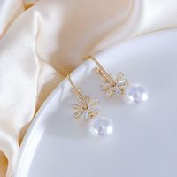 New Korean Style Pearl Pendant Inlaid Zircon Copper Earrings main image 2