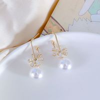 New Korean Style Pearl Pendant Inlaid Zircon Copper Earrings main image 5