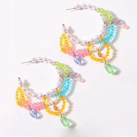 Summer Holiday Style Candy-colored Crystal Tassel Earrings C-shaped Beaded Resin Earrings main image 2