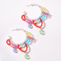 Summer Holiday Style Candy-colored Crystal Tassel Earrings C-shaped Beaded Resin Earrings main image 4