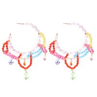 Summer Holiday Style Candy-colored Crystal Tassel Earrings C-shaped Beaded Resin Earrings main image 5