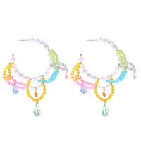 Summer Holiday Style Candy-colored Crystal Tassel Earrings C-shaped Beaded Resin Earrings main image 6