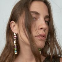 Fashion Geometric Gemstone Long Colorful Rhinestone Earrings main image 1
