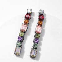 Fashion Geometric Gemstone Long Colorful Rhinestone Earrings main image 4