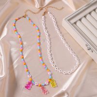 Korean Cute Bear Pendant Color Beads Heart Clavicle Chain Necklace main image 3