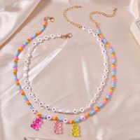 Korean Cute Bear Pendant Color Beads Heart Clavicle Chain Necklace main image 4