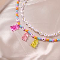 Korean Cute Bear Pendant Color Beads Heart Clavicle Chain Necklace main image 5