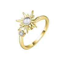 Lässig Einfacher Stil Sonnenblume Kupfer Überzug Inlay Zirkon Offener Ring main image 5