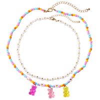Korean Cute Bear Pendant Color Beads Heart Clavicle Chain Necklace sku image 1