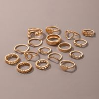 Fashion New Wavy Peach Heart Leaf Bow Open Ring Seventeen-piece Set main image 3