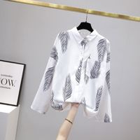 2022 Spring New Large Lapel Long-sleeved Printed Cardigan Stand-up Collar Shirt Top main image 9