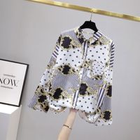 2022 Spring New Large Lapel Long-sleeved Printed Cardigan Stand-up Collar Shirt Top main image 10