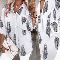 2022 Spring New Large Lapel Long-sleeved Printed Cardigan Stand-up Collar Shirt Top sku image 1