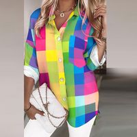 2022 Spring New Large Lapel Long-sleeved Printed Cardigan Stand-up Collar Shirt Top sku image 22