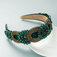 Retro Gorgeous Gemstone Contrast Green Wide Headband sku image 1