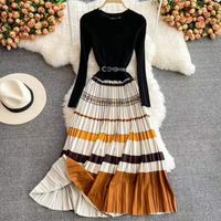 All-match Stitching Knitted Swing Dress main image 1