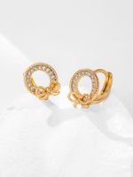 Fashion Simple Small Bow Copper Zircon Round Stud Earrings main image 3