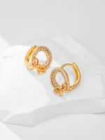Fashion Simple Small Bow Copper Zircon Round Stud Earrings main image 5