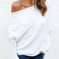 2022 New Sexy Off Shoulder Doll Sleeve Threaded T-shirt Top Women's sku image 7