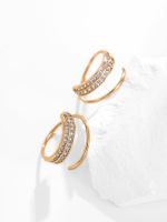 Fashion Copper Geometric Curved Microset Zircon Earrings main image 3