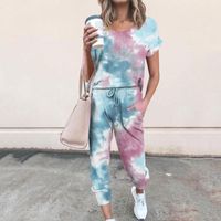 2022 Women's Loose Print Short Sleeve Fashion Casual Top Pants Suit main image 2