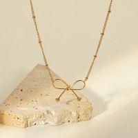 New Stainless Steel 14k Gold Bow Pendant Necklace Collarbone Chain main image 1