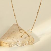New Stainless Steel 14k Gold Bow Pendant Necklace Collarbone Chain main image 2