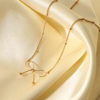 New Stainless Steel 14k Gold Bow Pendant Necklace Collarbone Chain main image 3
