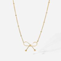 New Stainless Steel 14k Gold Bow Pendant Necklace Collarbone Chain main image 6