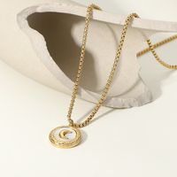 Collier Pendentif Rond En Acier Inoxydable Avec Coquille Blanche Naturelle En Or 14 Carats main image 5