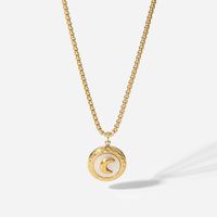 Collier Pendentif Rond En Acier Inoxydable Avec Coquille Blanche Naturelle En Or 14 Carats main image 6