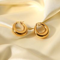 Fashion Simple Stainless Steel 14k Gold-plated Chubby Ladies C-shaped Earrings main image 3
