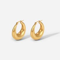 Fashion Simple Stainless Steel 14k Gold-plated Chubby Ladies C-shaped Earrings main image 6